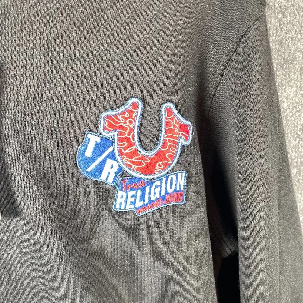 True Religion Hoodie Mens Medium Black Full Zip World Tour Rock‎ Back Hit Grunge
